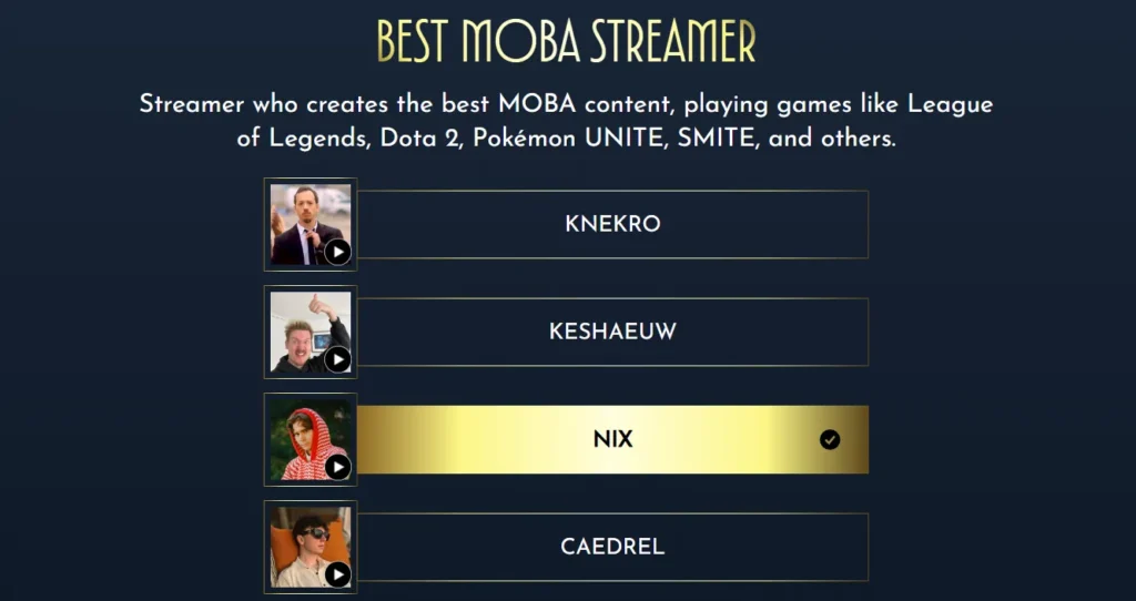 Nix номинирован на международную премию The Streamer Awards в категории «лучший стример MOBA»
