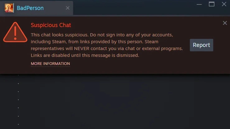 Вышло обновление Steam, добавлено предупреждение о потенциально вредоносных сообщениях