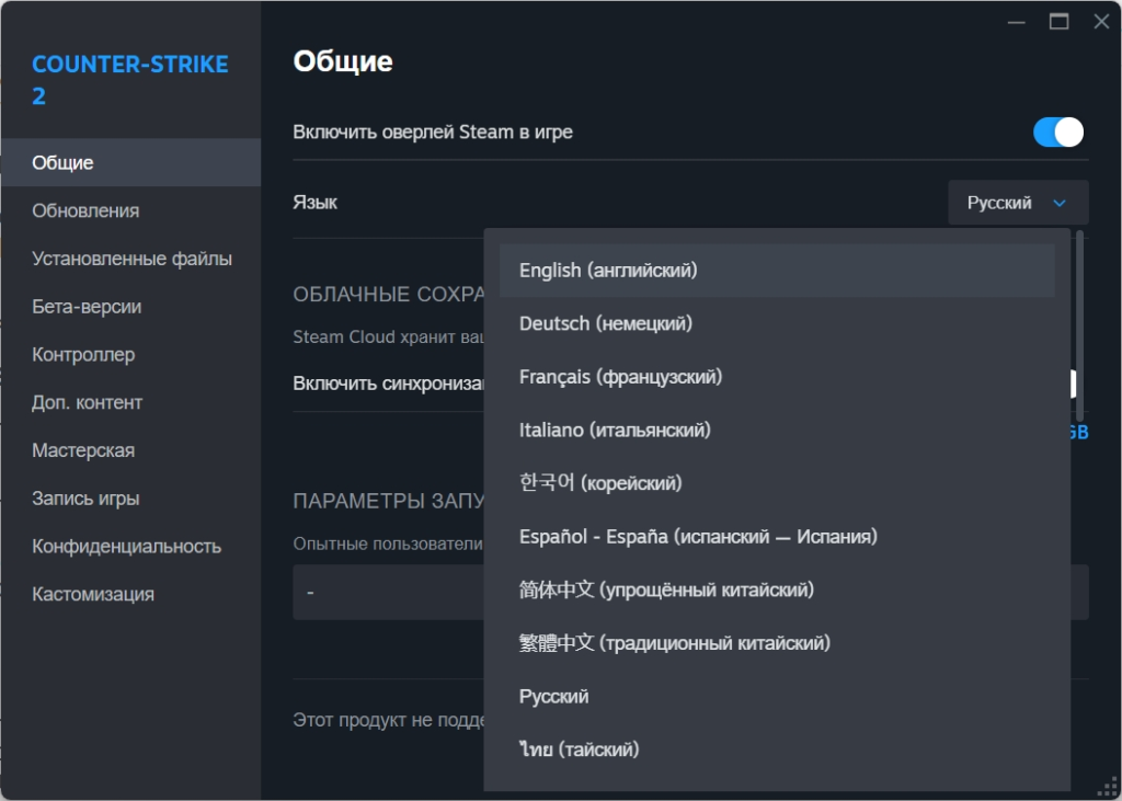 Как изменить язык в CS2