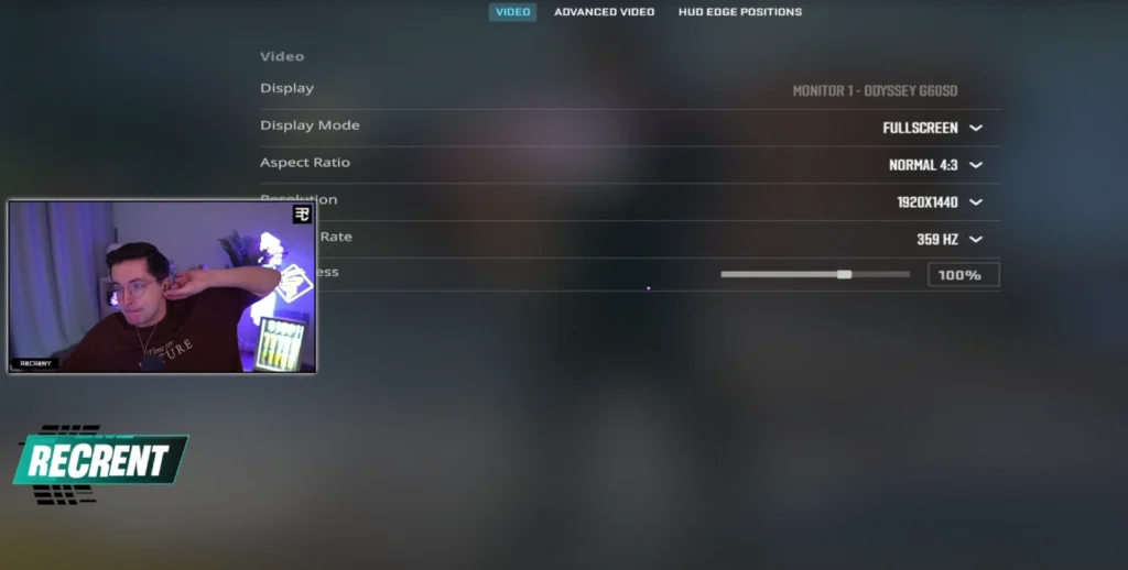 Настройки Рекрента в CS2: графика, разрешение и прицел