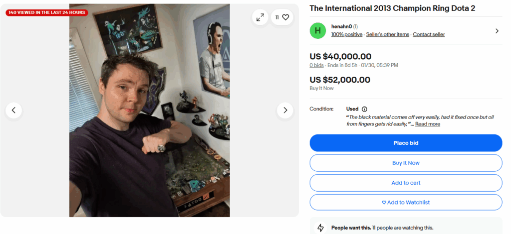 AdmiralBulldog снова продает чемпионское кольцо с TI3, стартовая цена -  000