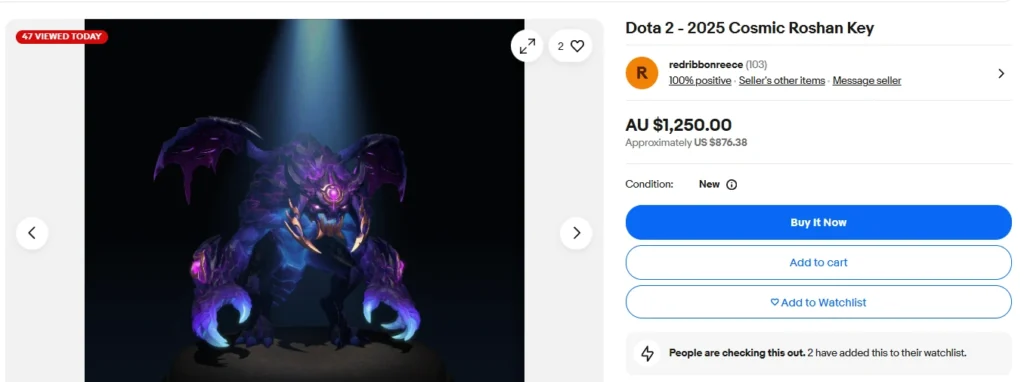 Код активации скина на Рошана с The International 2025 продают за $1 250 на eBay