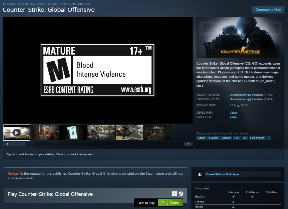 В Steam появилась отдельная страница CS:GO